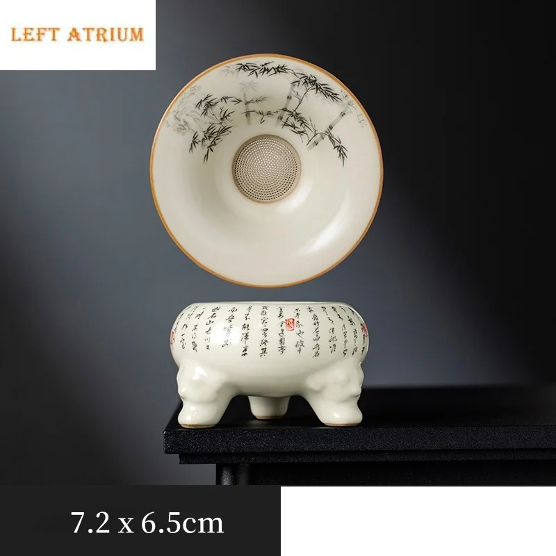 Black Bamboo Ru Kiln  Tea Strainer Set  Tea Infuser Cracked Glaze Tea Separator Infusor Retro Tea Soaking