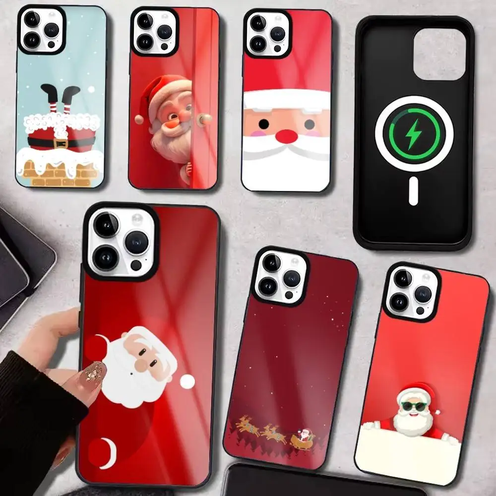 

Cartoon Christmas Santa Claus Phone Case For iPhone17,16,15,14,13,12,11 Plus,Pro Max, New Magnetic Wireless Charging