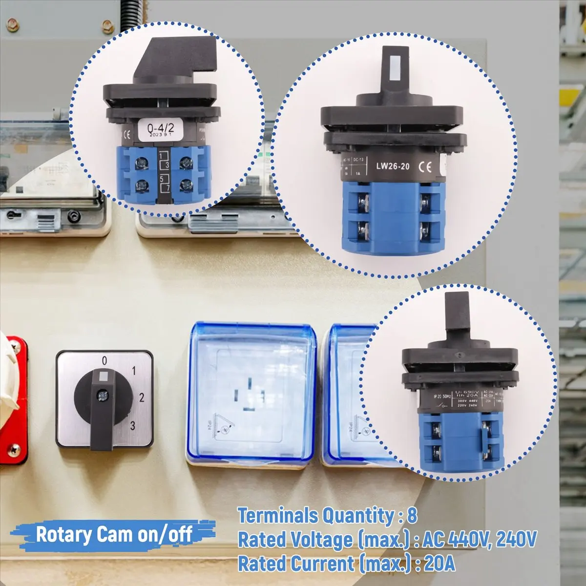 #68O 8 Terminals 5 Positions Master Control Rotary Cam Switch Black+Blue,Changeover Cam Switch,()