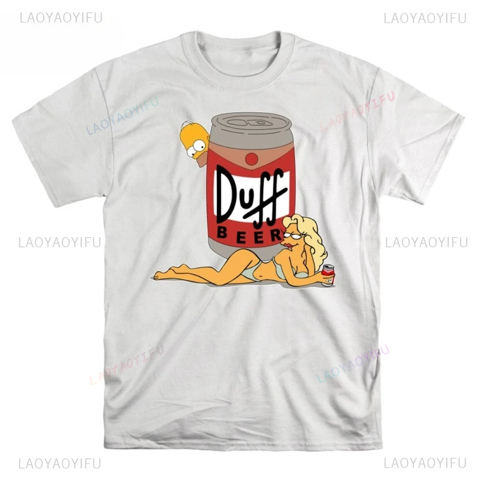 The Simpsons Duffman Art Cartoon Duff Beer LOGO Printed T Shirt 80s 90s Casual Fashion Loose Retro Man Streetwear Y2K Women Tees