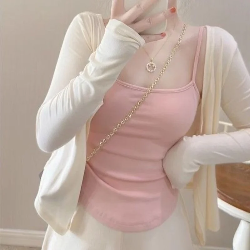 Women's Slim Fit Ice Silk Cardigan Sun Protection Air Conditioning Summer Camisole New StyleSuspender Shawl Cover