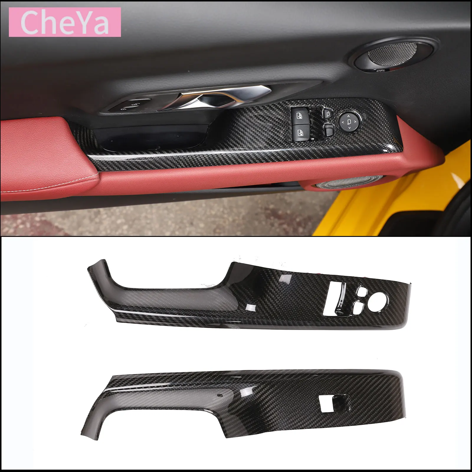 

cheya Real Carbon Fiber Car Glass Lifting Panel Frame Cover for Toyota Supra MK5 2019+ Interior Accessories LHD