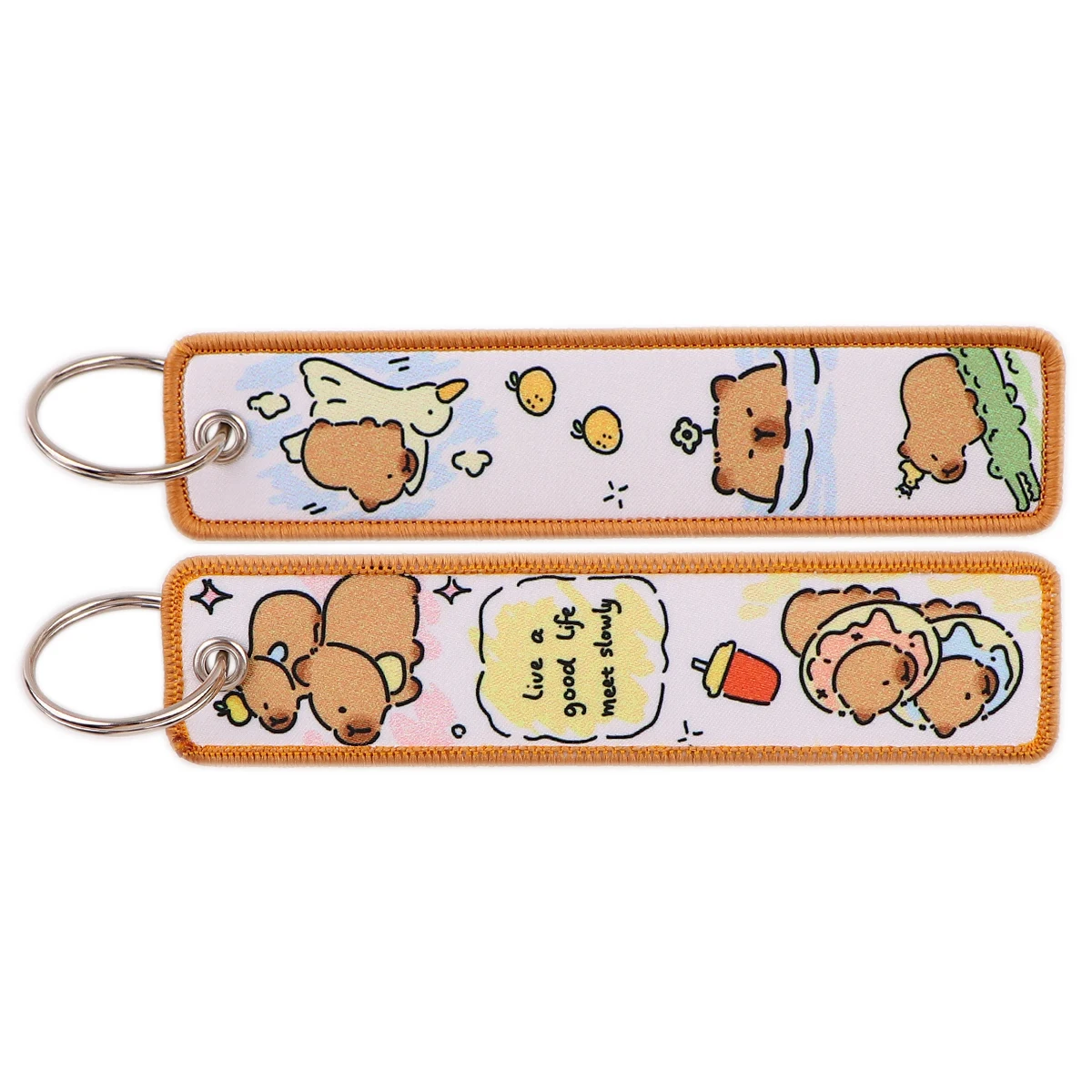 Cute Capybara Embroidery Key Fobs Cartoon Animals Key Tags Keychain For Motorcycles Cars Key Ring Accessories Chaveiro Gifts