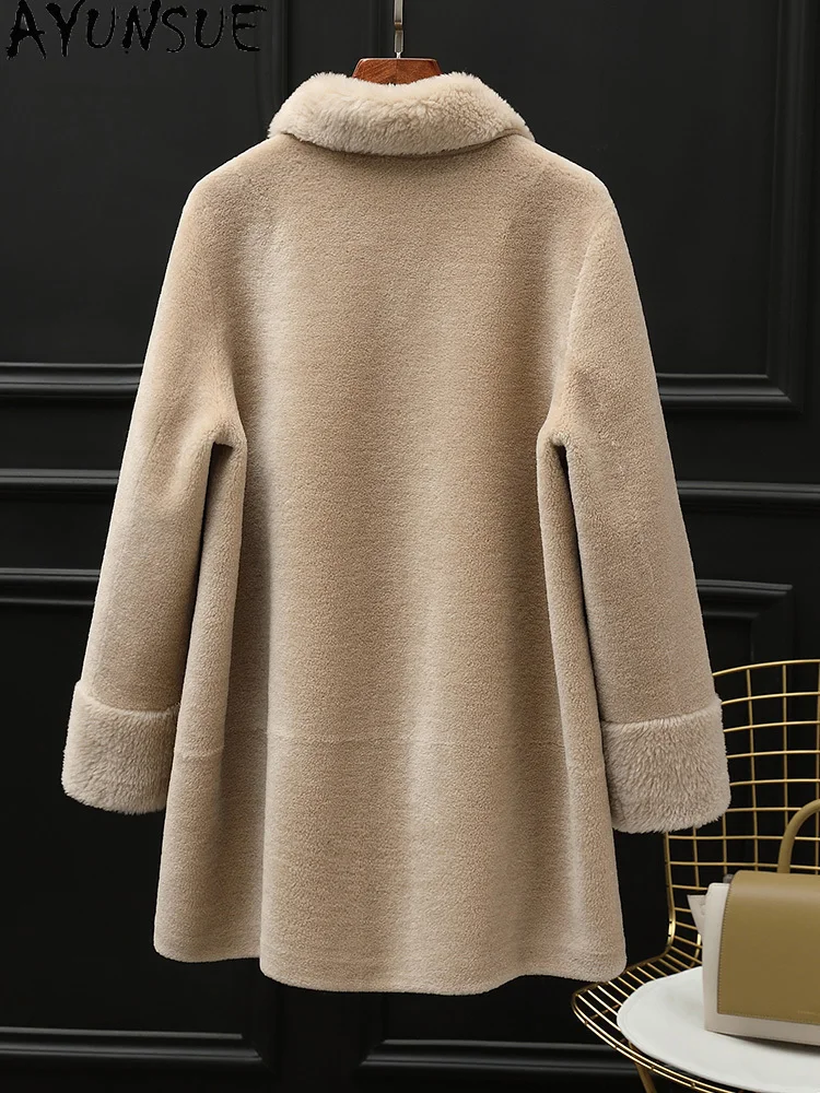 معطف صوف 100% من AYUNSUE للنساء 2025 جاكيت شيرلينغ من الأغنام الحقيقي ملابس شتوية للسيدات من الفرو المركب pallltt Жengarskie متوسط الطول