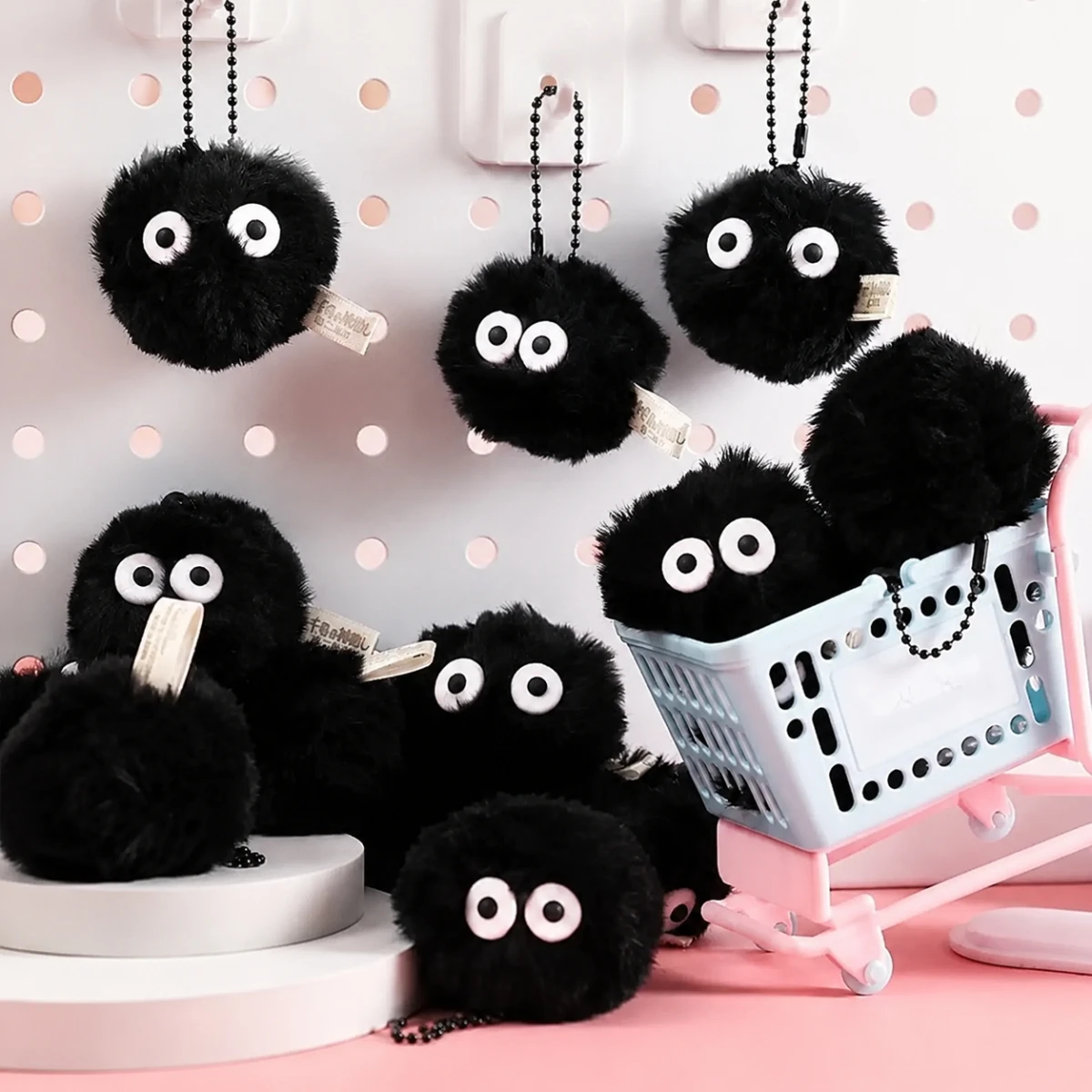 5 Pcs Briquette Doll Pendant Keychain Bag Accessories Cute Plush Black Coal Ball Cartoon Toy Pendant Gift Wholesale