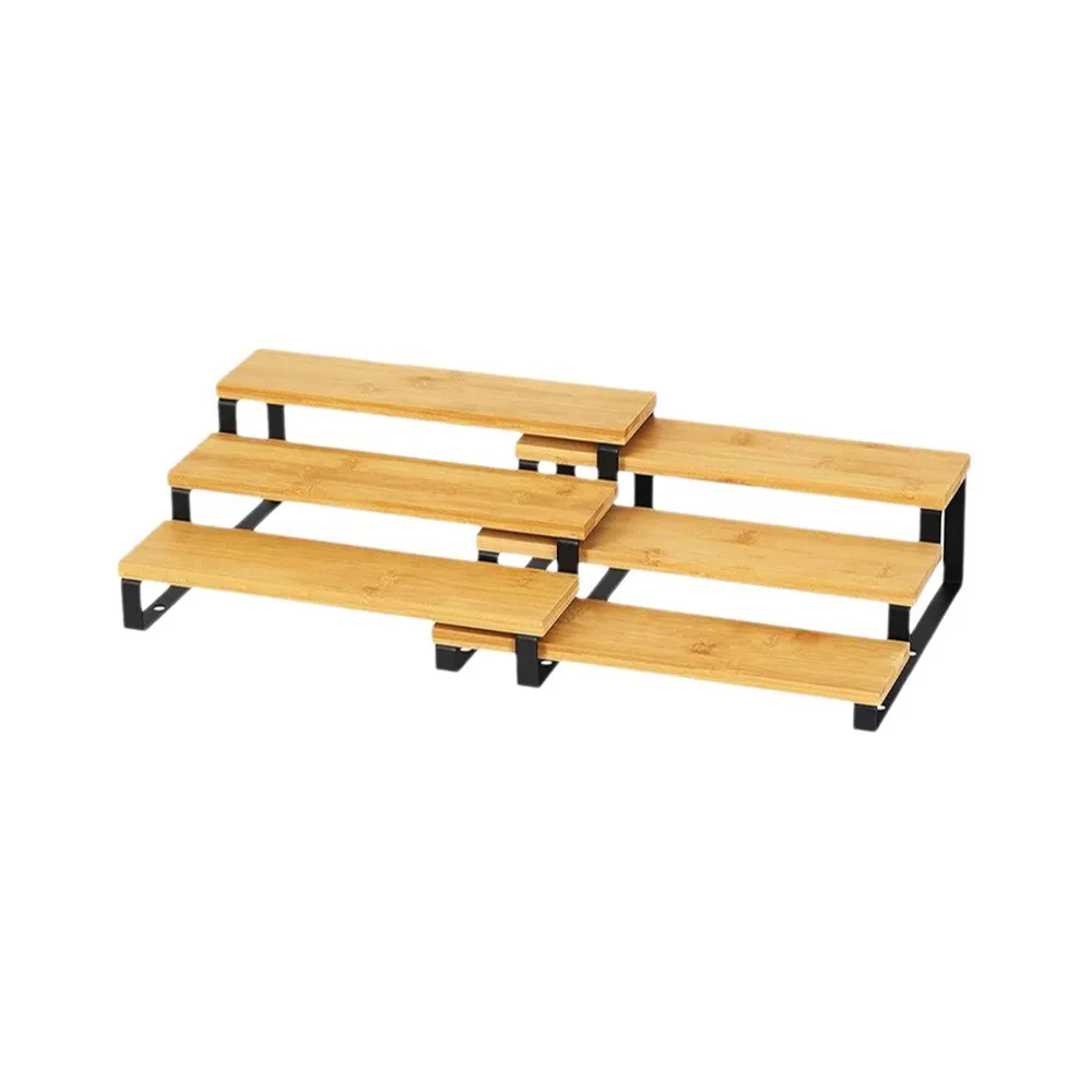 Bamboo 3 Tier Spice Rack Detachable Large Capacity Spice Condiment Shelf Space Saving Expandable Step Storage Rack Living Room
