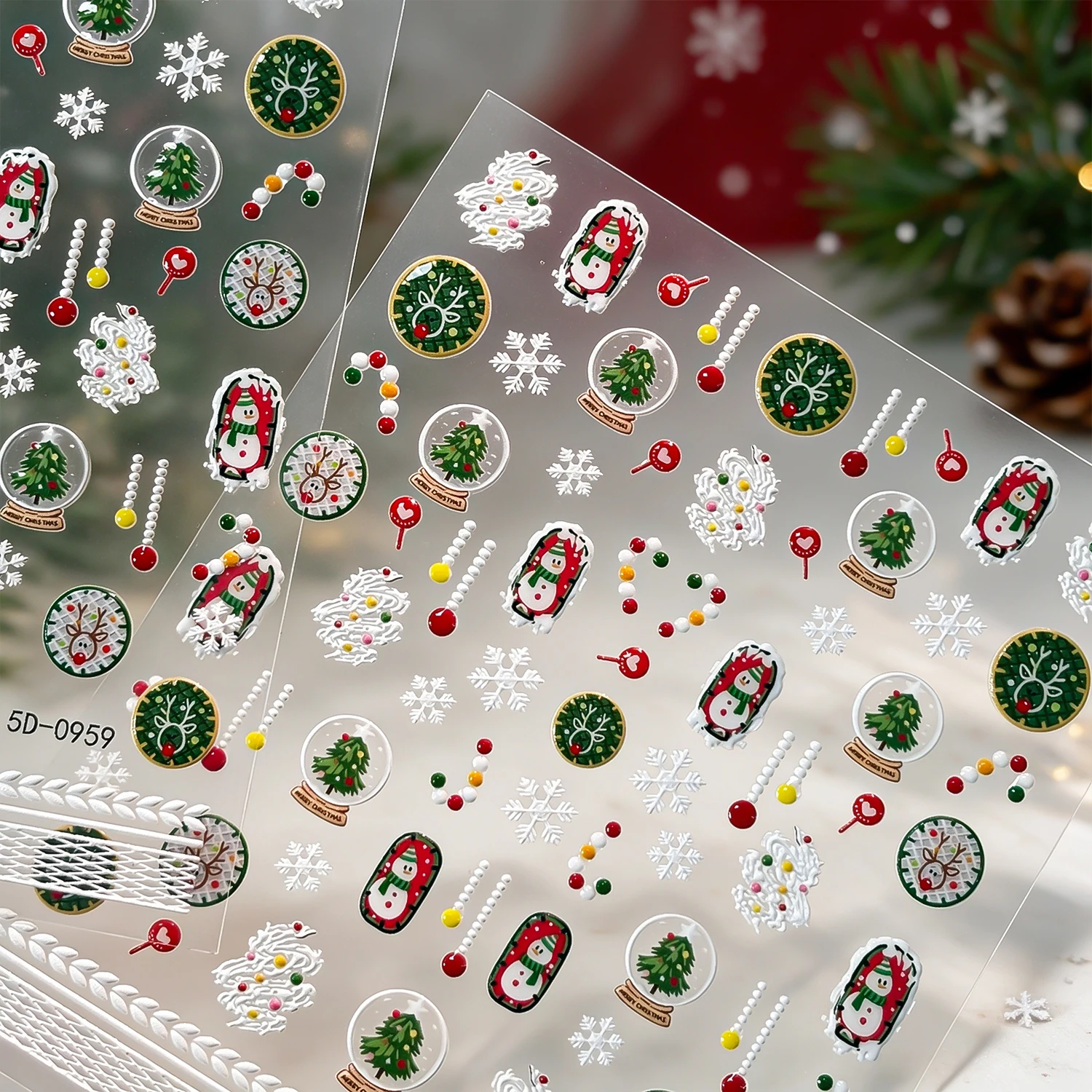 1PCS 5D Embossed Christmas Nail Stickers Snowman Xmas Tree Elk Snowflake Nail Decals Winter DIY Manicure Salon Nail Art Decors *