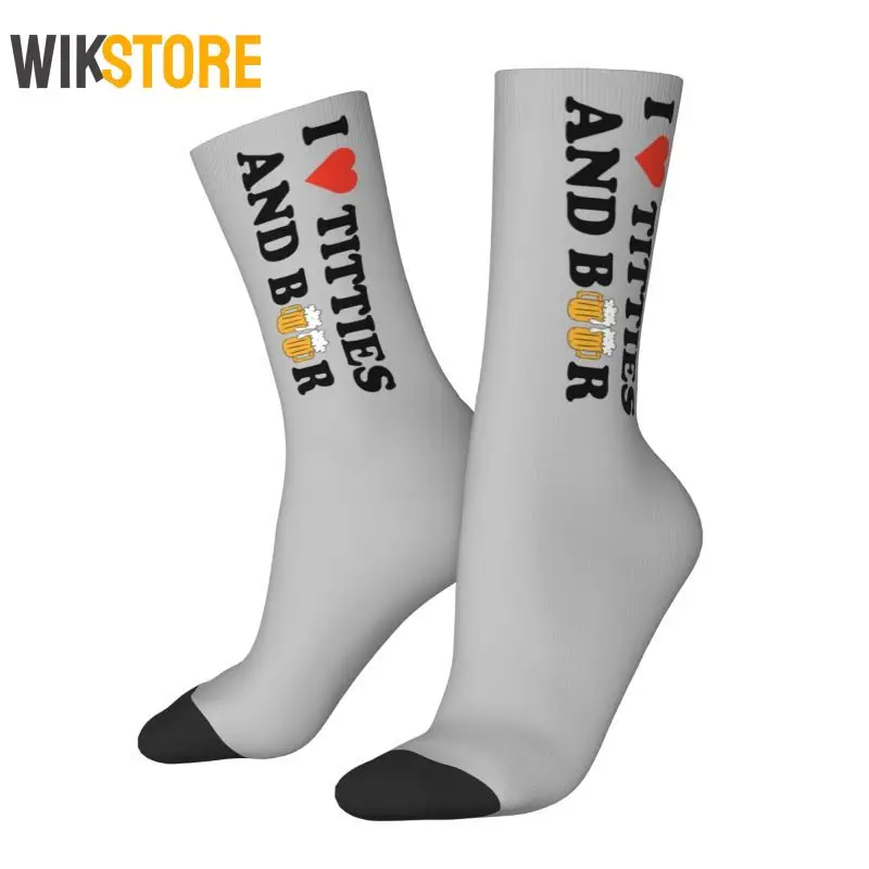 Kawaii Herren Ich liebe Titten und Bier verrückte Kleider socken Unisex bequeme 3D-gedruckte Mode Crew Socken