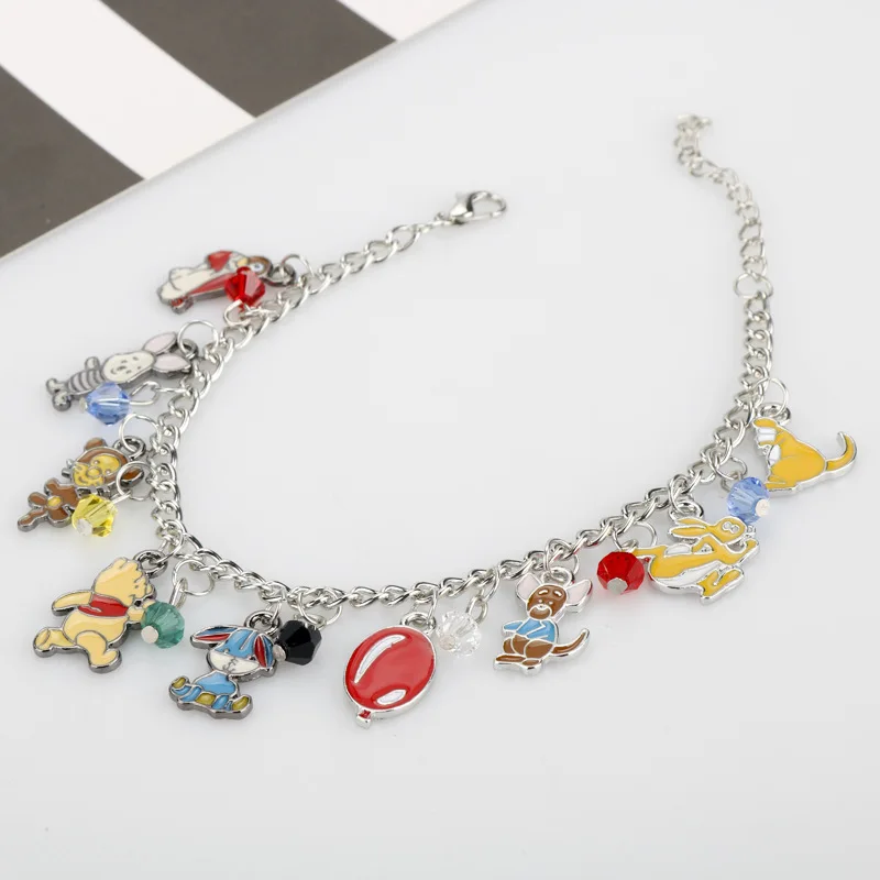 Disney Cartoon Cute Winnie Bracelet Kawaii Pooh Bear Tigger Enamel Pendant Bracelet for Kids Birthday Jewelry Accessories Gifts