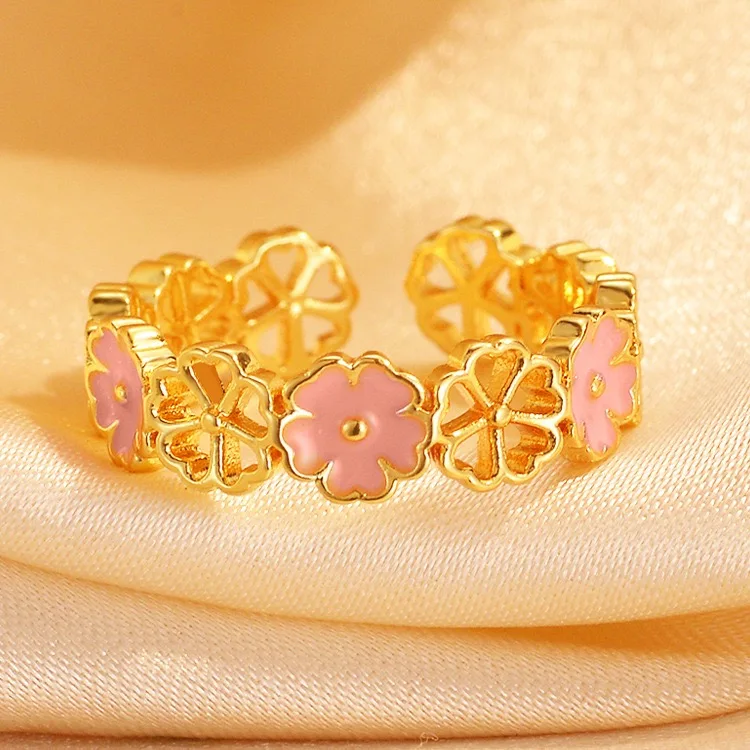24K real gold women's gold jewelry gold ring adjustable Au9999 large pistil flower gift to give to friends gold jewelry gift