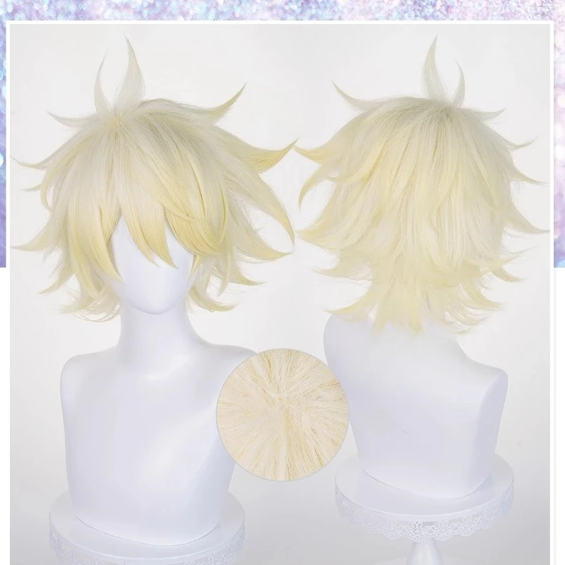 Jogo honkai: star rail phainon peruca cosplay hsr chefe phainon 32cm dourado cabelo curto festival festa de halloween adereços para mulheres homens