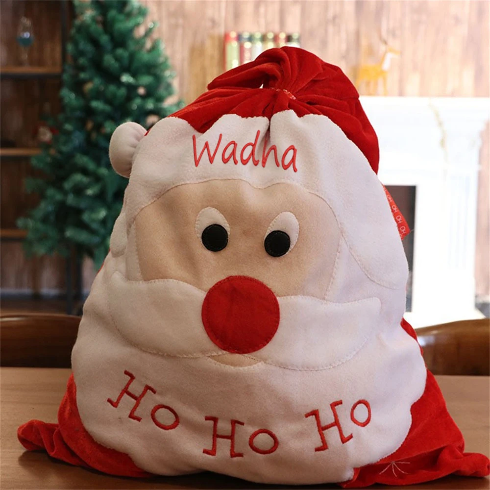 

Embroidered Name Christmas Santa Gift Bag Customized Christmas Decorations Faceless Elderly Holiday Gift Bags Personalized Bags