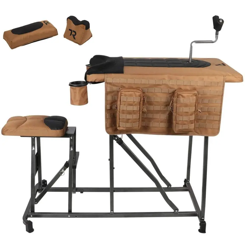

Magnum Precision Portable Shooting Bench Seat with Table Gun Rest, Shot Bag and Front Rest Included, Steel and Brown, Extra Lar
