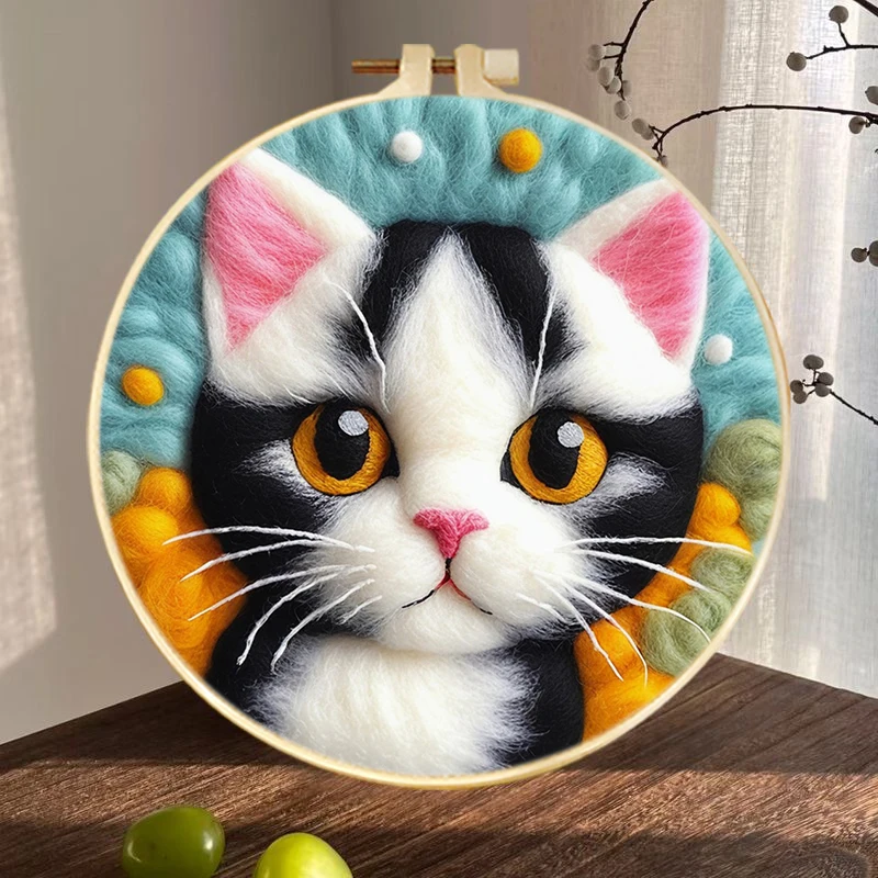 

PhotoCustom 1 Pack Diy Animal Wool Needle Felting Painting Kit Cat Wool Felting Beginner Handmade Needle Picture Craft Painting