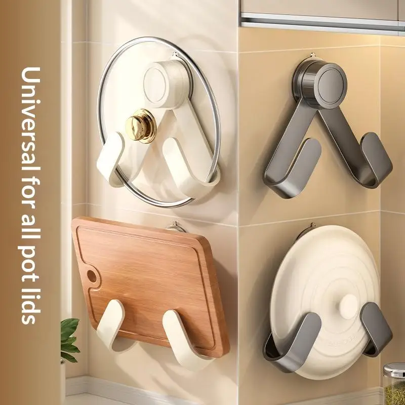 Suction Cup Rotating Pot Lid Holder Wall Mounted No Drill Cutting Board Storage Rack Carbon Steel For Kitchen Organizer