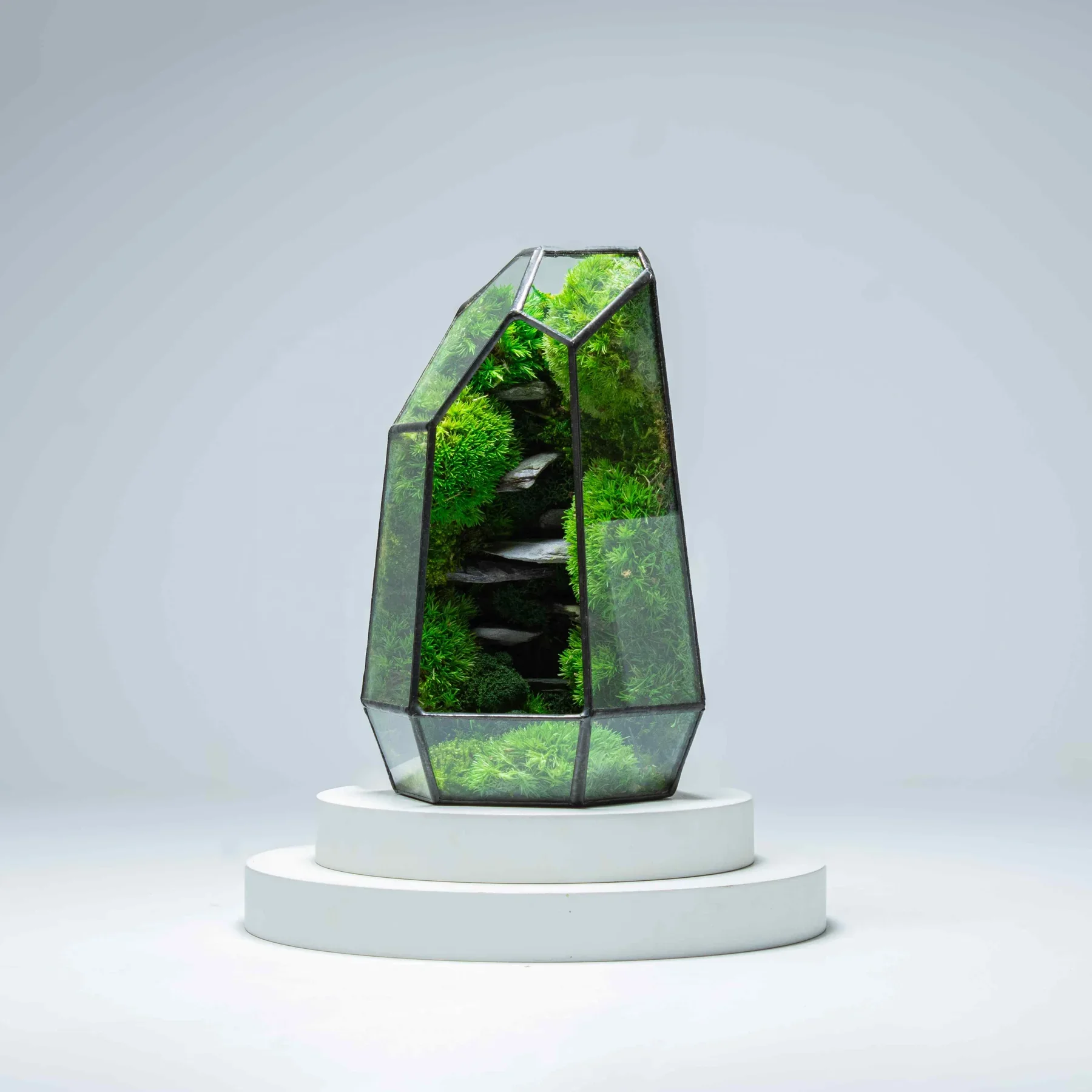 Home Garden Decoration Glass Planter Preserved Moss Terrariums Handmade Irregular Geometric Glass Terrarium Moss Art