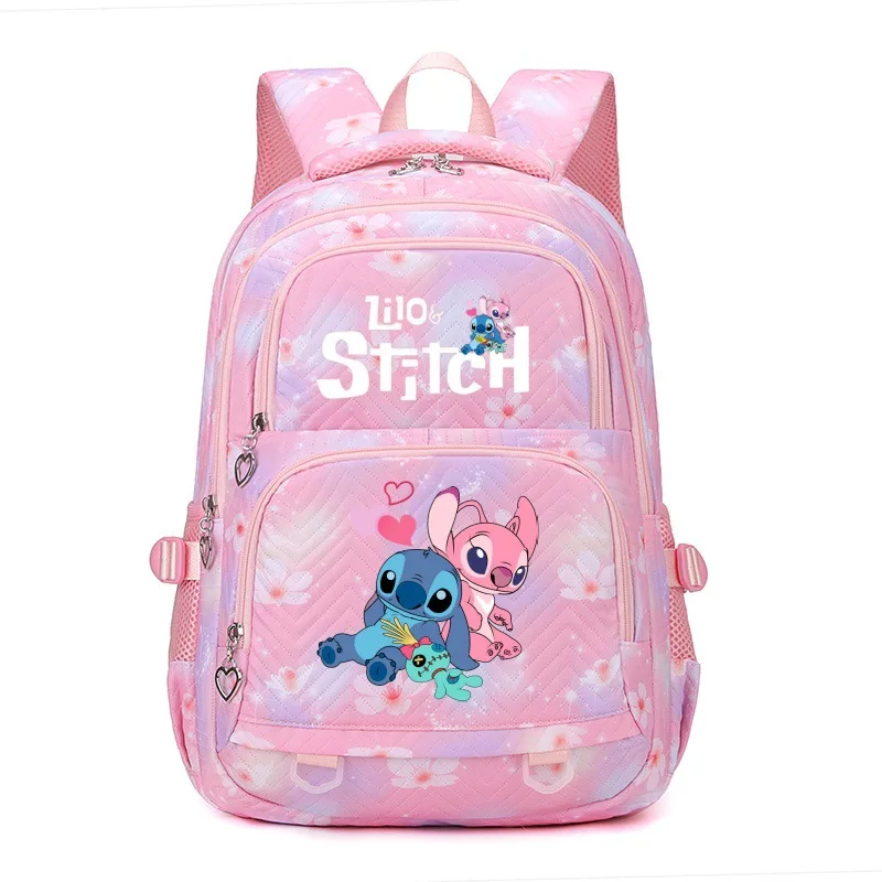 Lilo & Stitch School Bags Cartoon Flowers Printe Capacity Primary Secondary School Students Backpacks Lightweight Travel Mochila