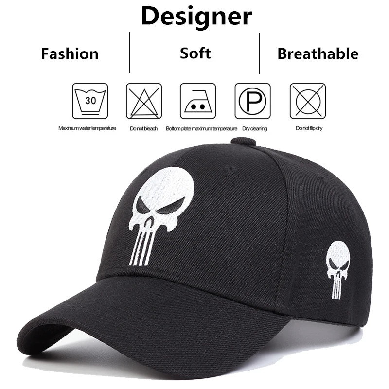 Unisex Skull Head Embroidery Baseball Caps Spring Autumn Outdoor Adjustable Casual Hats Sunscreen Hat