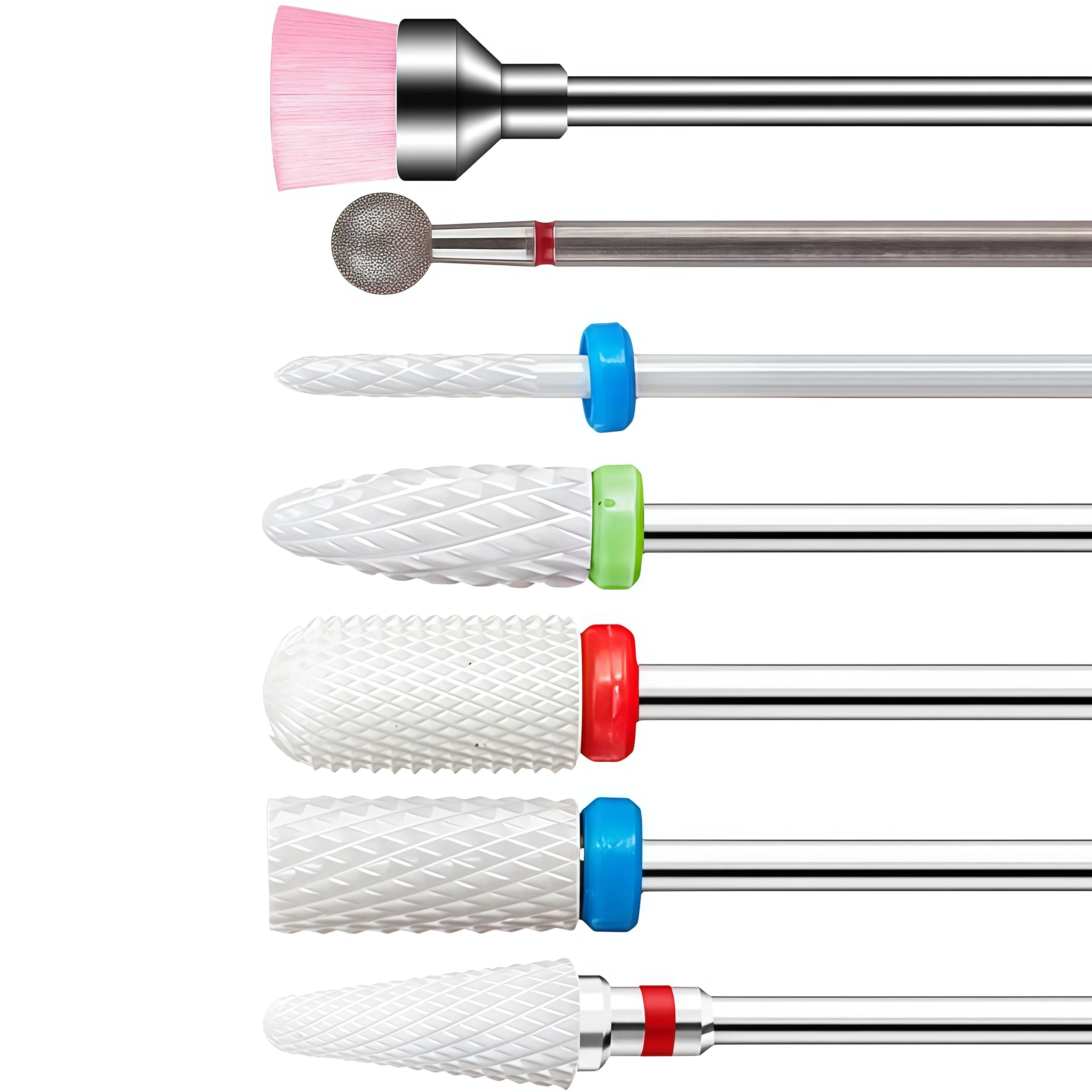 

7 керамических насадок для маникюрного аппарата подходят для шлифовки и полировки поверхности ногтей, а также для снятия акрилового лака.