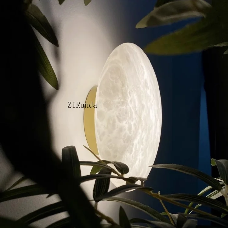 Natural marble wall lamp, light luxury villa hotel room background wall creative all-copper wall lamp