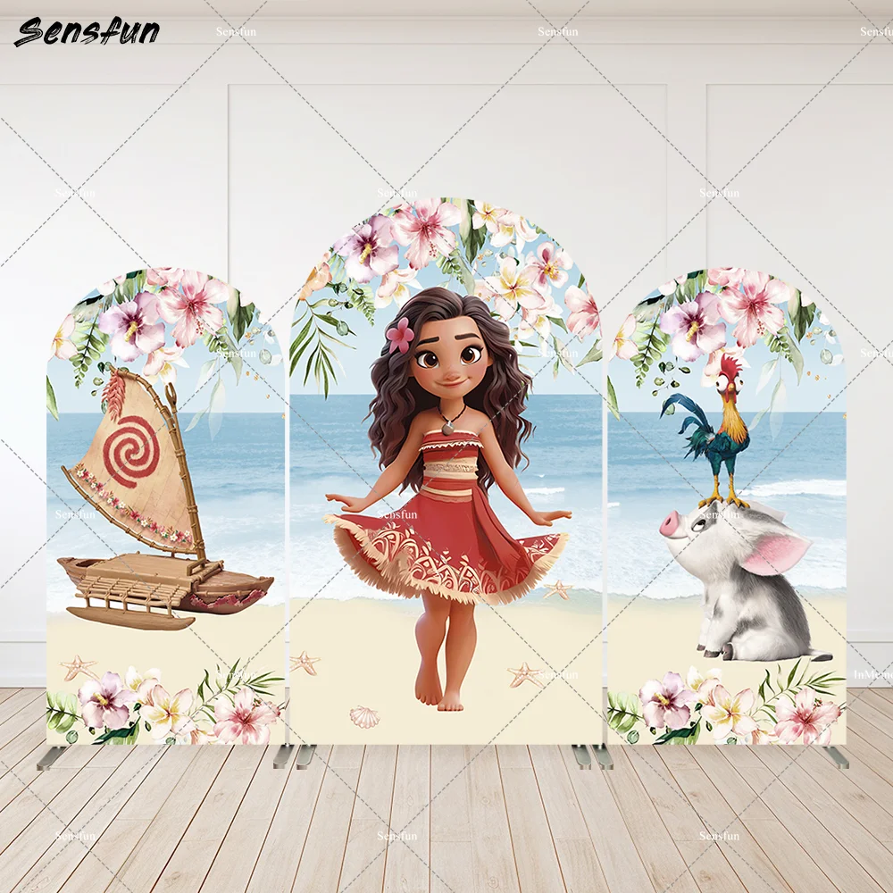 

Summer Hawaii Beach Moana Birthday Arch Backdrop Cover Pig Rooster Vaiana Baby Shower Background Arched Wall Panels Banner