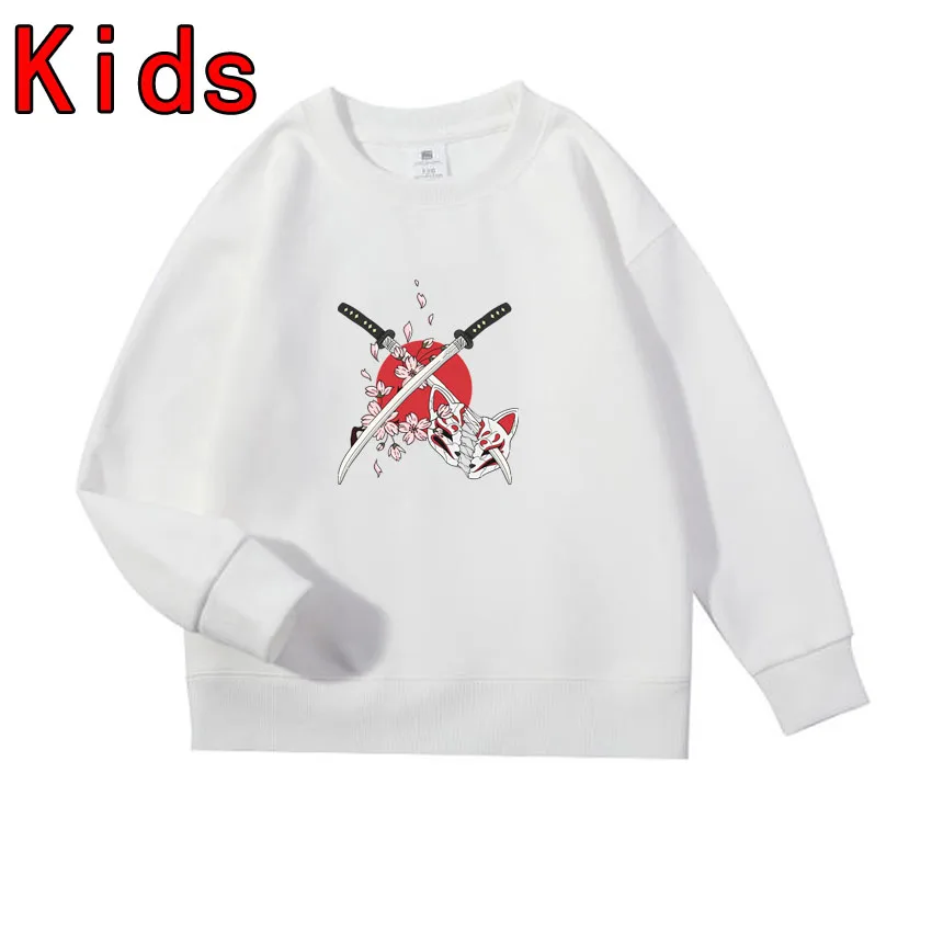 

Children's Clothing Spring Autumn Girls Boys Tops Japanese style Cat Martial Arts Knife Print Cool Kid Long Sleeve Sweatshirts