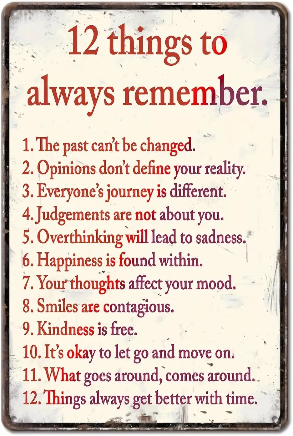 Vintage 12 Things to Always Remember Aluminium Metal Tin Sign Poster Wall are Decor New ;