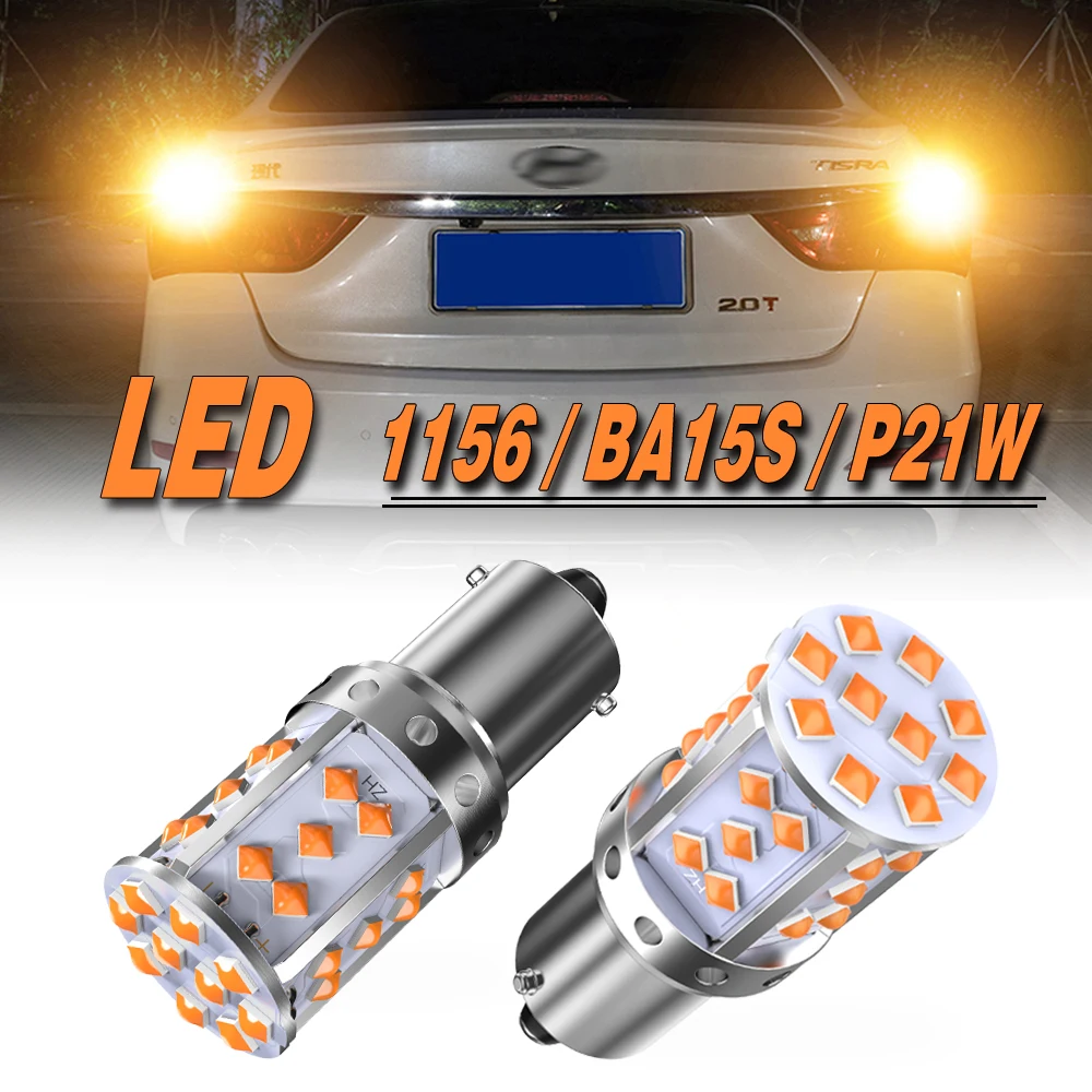 2X 1156 BA15S BAU15S T20 W21W WY21W 7440 7440NA LED Turn Signal Light Bulbs Canbus No Hyper Flash Amber Orange