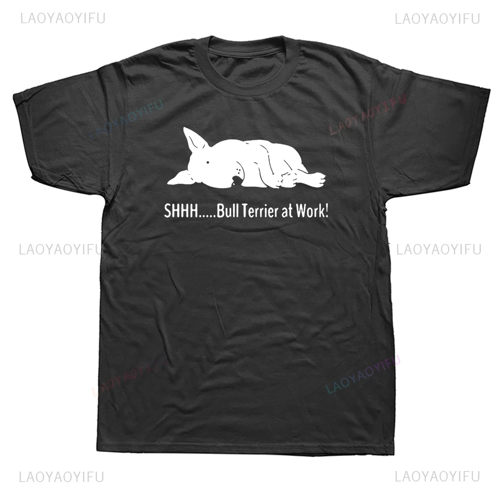 Funny Bull Terrier At Work T Shirts Humor Graphic Fashion Short Sleeve O-Neck Dog Dad Dogfather Gift Hip Hop T-shirt Casual Tees