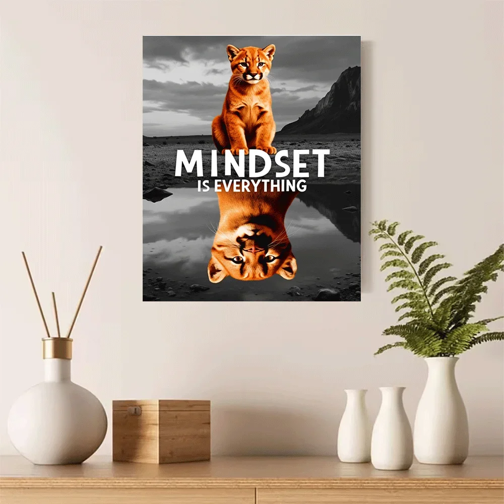 1pc frameless Canvas Painting 1PC-Unframed Canvas poster wall decoration  Mindset Is Everything Inspirational Mountain Lion Post