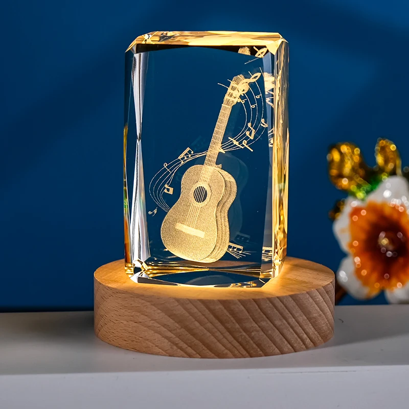 New K9 Crystal Glass Music-themed Souvenir Gift 3D Laser Piano Violin Guitar Performance Decoration Hand-carved Glass Cube