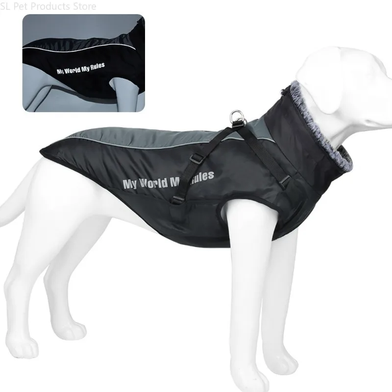 Reflective Dog Winter Coat Warm Waterproof Fleece Lined Large Dog Jacket Windproof Outdoor Pet Clothes Cold Weather Thermal Cozy