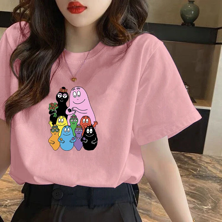 Cartoon Barbapapa T Shirt 100% cotone manica corta T-Shirt donna Harajuku magliette Casual estate signore ragazze vestiti top