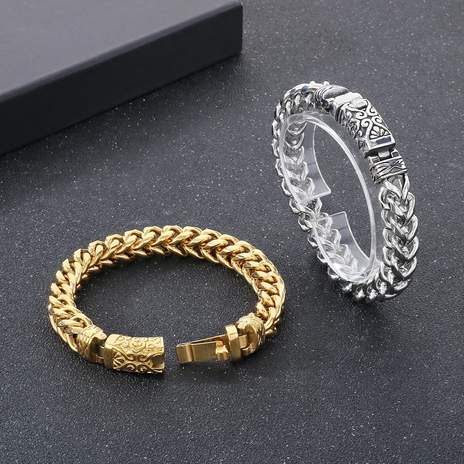 HAOYI New Charm Stainless Steel Men's and Women's Bracelet Punk Keel Chain Pattern Bracelets Party Jewelry Silver Color