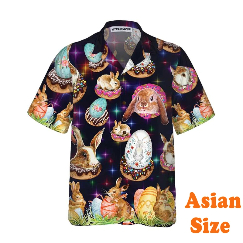 Easter Bunny Eggs Hawaii Shirt For Men's Clothing Funny Festival Fashion Shirts 3D Print Pattern Fashion Trend Streetwear Blouse