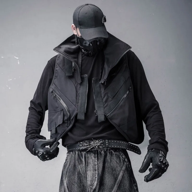 HKSH ربيع وصيف جديد الرجال الظلام الثقيلة المرقعة الياقة المدورة التكتيكية سترة سفاري نمط جيوب سحابات صدرية في الهواء الطلق HK16526 #2