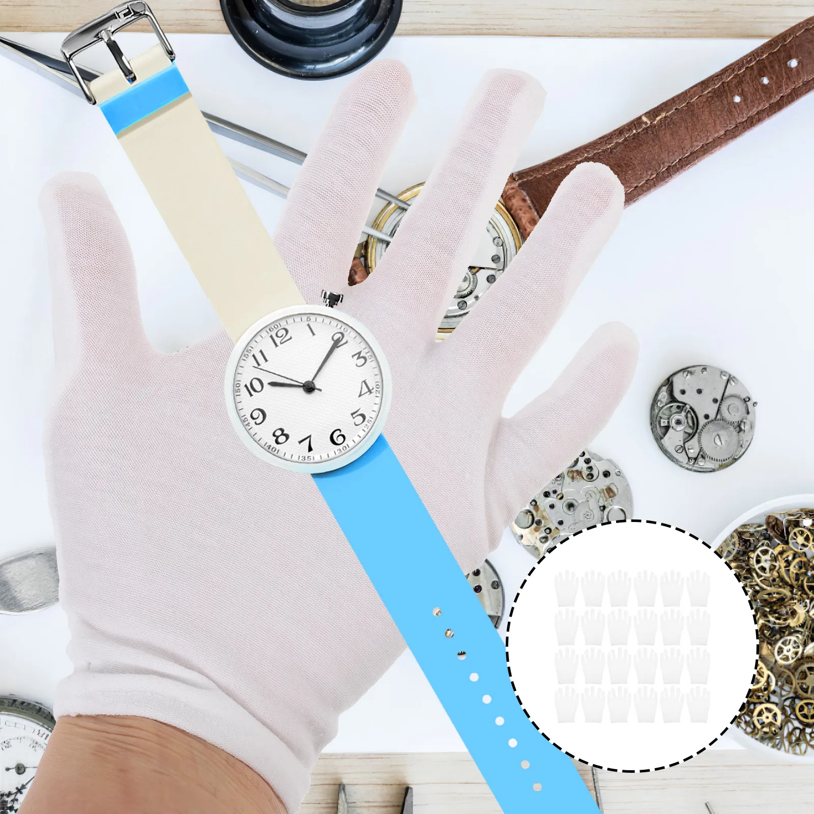 

12 пар белых хлопковых перчаток, моющиеся, эластичные, без пальцев, для женщин, для сухих рук, для дома, кухни, офиса, увлажняющие, для ухода за кожей