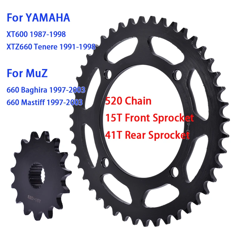 Roda dentada traseira dianteira 45t 520 15t para yamaha xt600 xt 600 d e 1987-1998 xtz660 xtz tenere 1991-1998 para vz 660 bagaghira 1997-2003