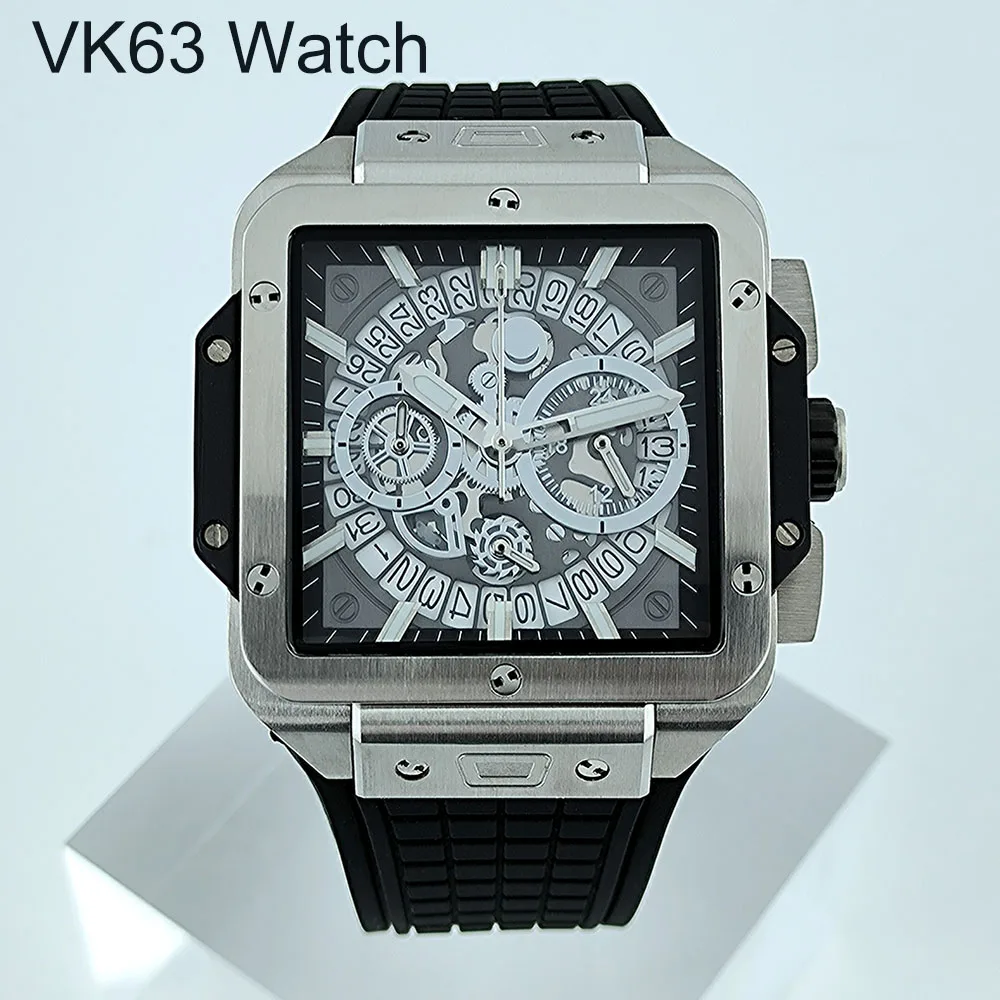 VK63 Quartz Watch Wrist watch Hollow Out Dial Green Luminous Rubber Strap Watches For Men VK63 movement