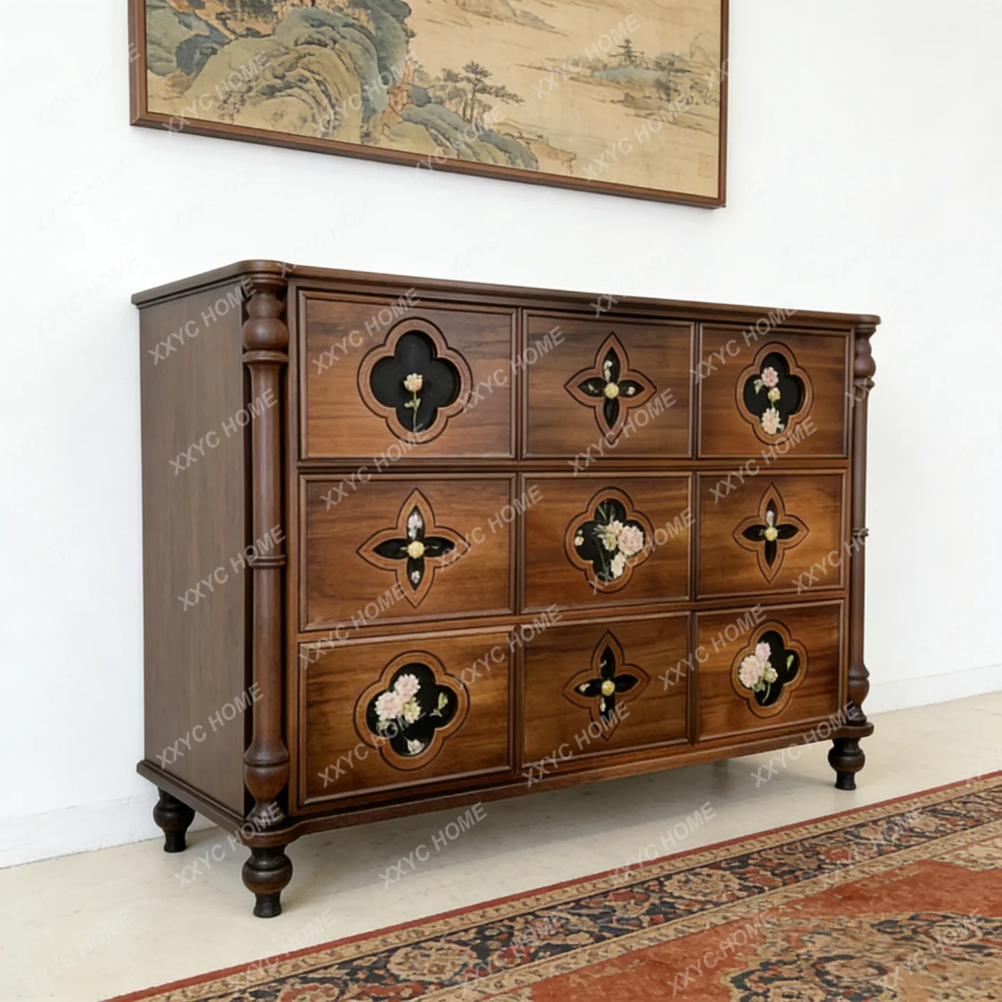 New Chinese-style North American black walnut nine-chest cabinet storage cabinet