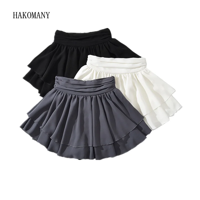 

2023 Fashion Ruched High Waist Ruffles Swing Mini Skirts With Bud Shorts Underwear Lining Skater Skirts