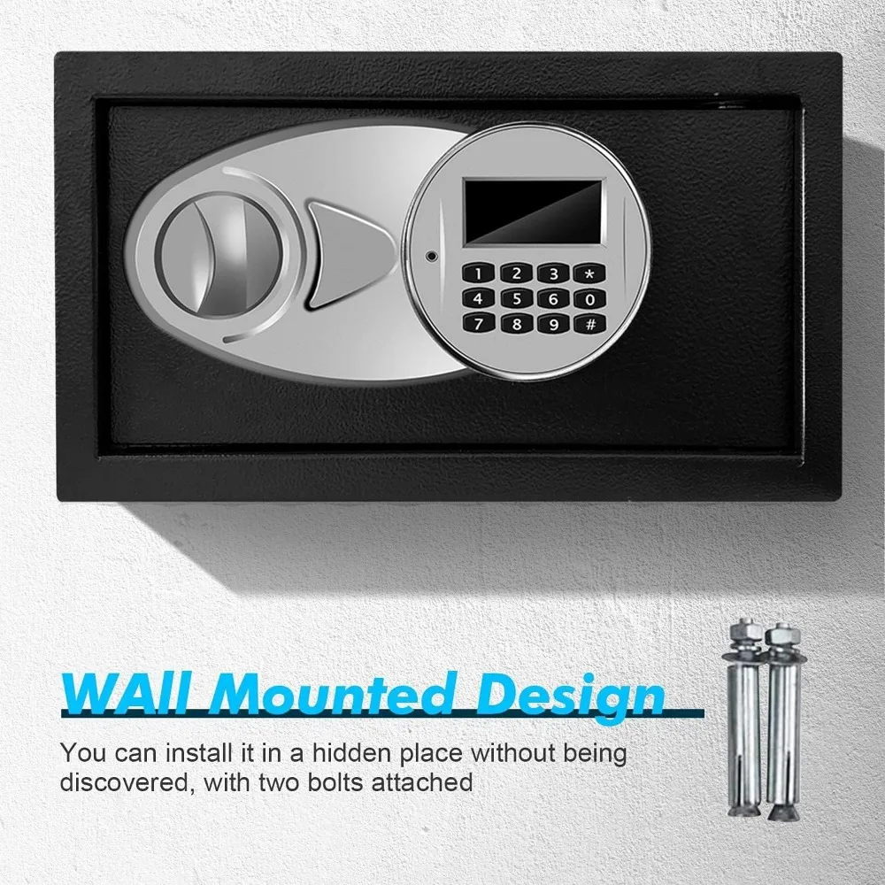Safe Box with Sensor Light, with Key & Digital Lock for Home and Company.Wall or Cabinet Fixed Design, 0.4 Cubic Feet