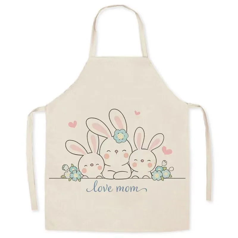 Cute bunny pattern apron linen fabric home adult cleaning anti-oil stain sleeveless bib kitchen cooking baking apron