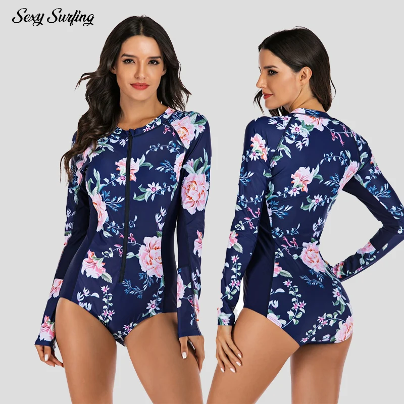 S-2Xl Uv Proof Lycra Women's One-piece Long Sleeve Surfing Suit Sunscreen Women's Swimsuit Sexy Bikini Diving Suit Sexy Swimsui