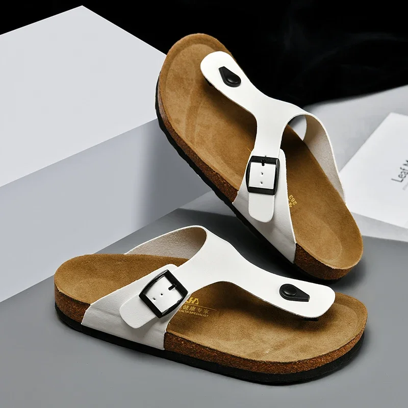 Luxury Leather Sandals New Summer Male Women Mules Slippers Clogs Slippers Classic Buckle Cork Slides Slippers For Men Sandals