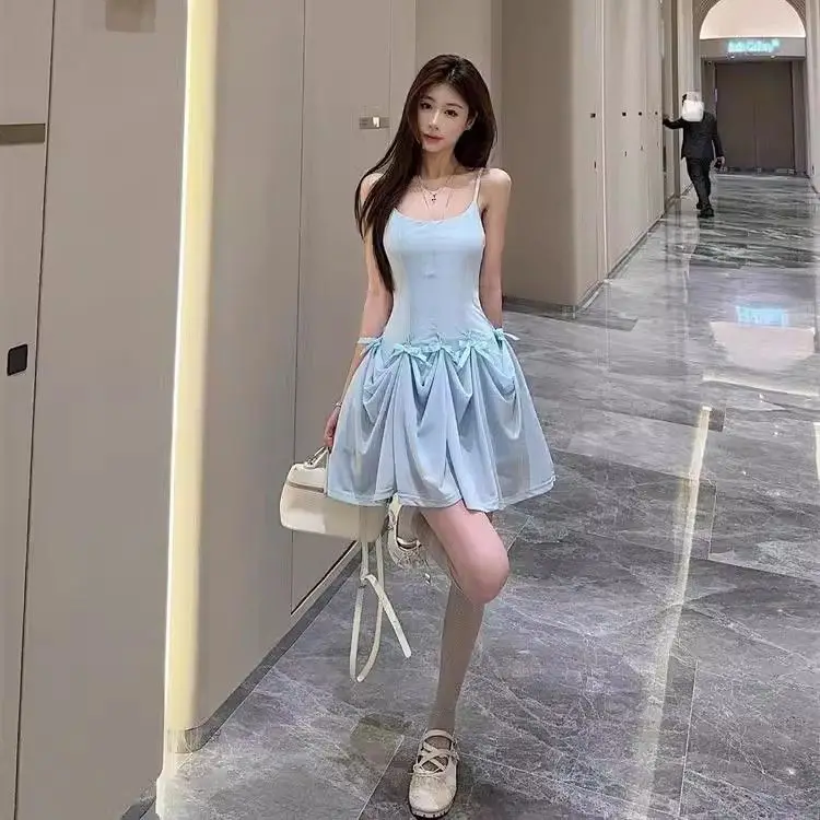 Dresses Sleeveless Womens Roses Summer Embroidered Hand-Pleated Gathered Shirring Smocking Fitted Slimming Picnic Romantic Spicy