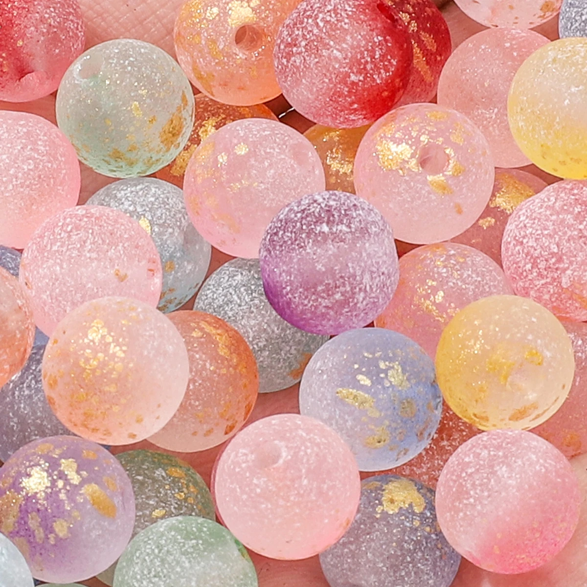 60pcs 8mm Frosted Gradient Glass Beads with Golden Shimmer Spots Loose Beads Jewellery Making DIY Bracelet Necklace Materials