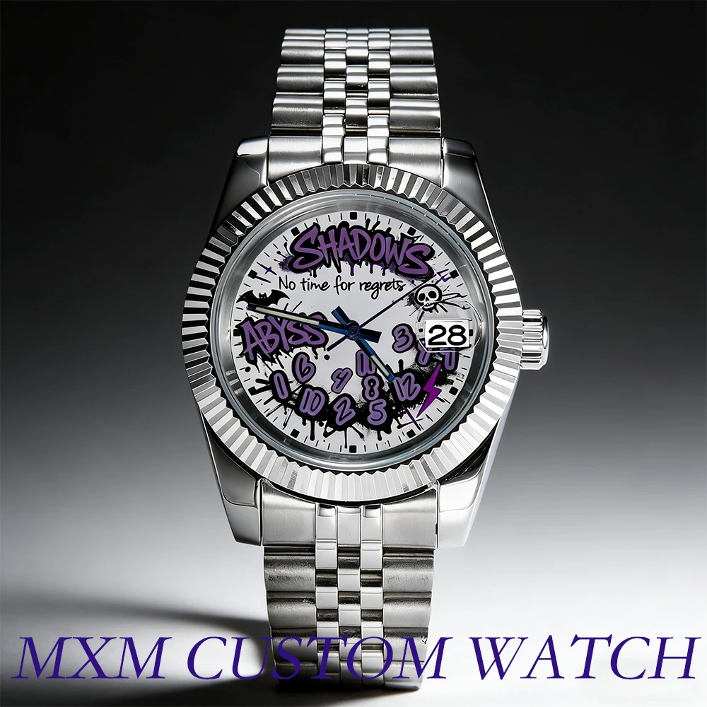 Graffiti watch Luxury Watch china NH35 36mm/39mm case men NH35 Watches dial Blue Text Dial Sapphire Glass Waterproof watch 10ATM