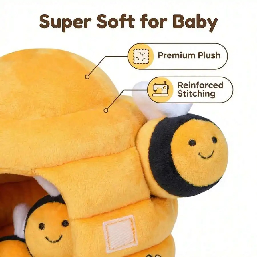 

Plush Beehive Hide & Seek Baby Toy, 5PCS Sensory Stuffed Honeybees With Squeaky Sound, Montessori Early Development Fine Motor Skill Toy For Infants & Toddlers, Ideal Gift For Kids