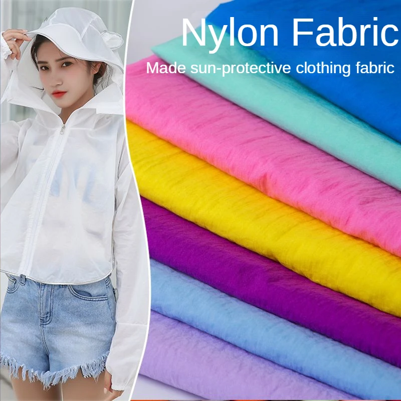 Nylon Fabric By The Meter for Clothing Lining Sewing 20D Ultra-thin Wrinkle Pleated Breathable Sunscreen Cloth Summer Soft Plain